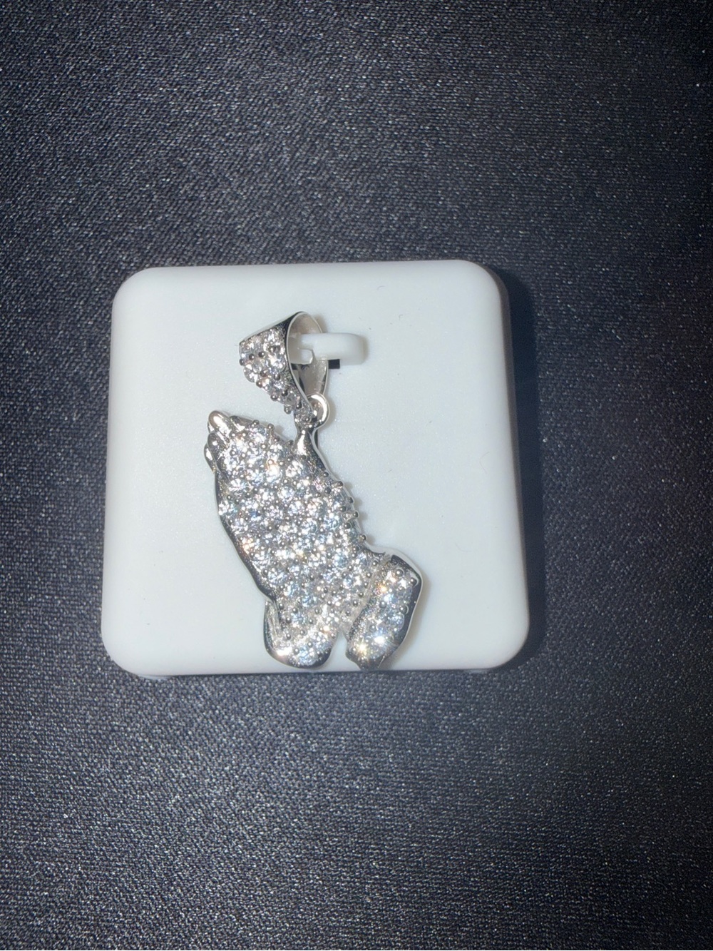 MEN WOMEN SOLID 925 STERLING SILVER ICY BLING CZ PRAYING HANDS PENDANT